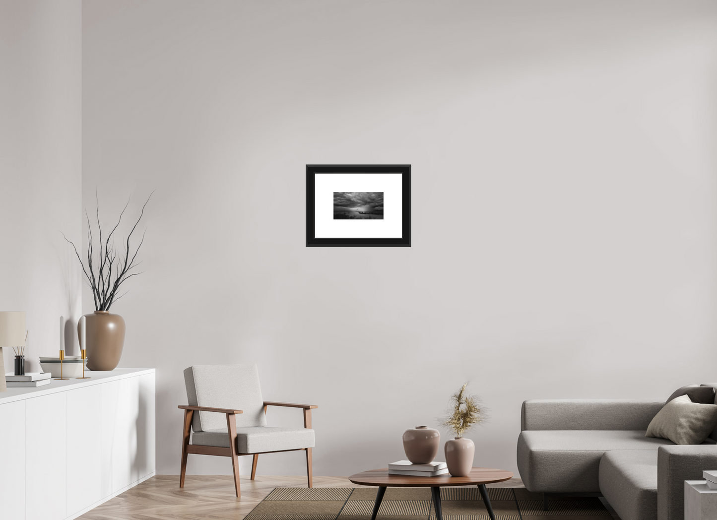 12 x 6.8″, Paper Print Matte, 2" White Border, 2" Black Frame Matte Glass Canal de Midi