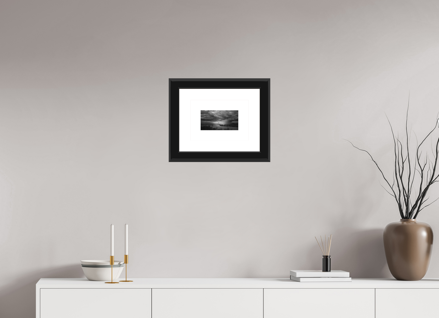 8 x 4.5″, Paper Print Matte, 2" White Border, 2" Black Frame Matte Glass Canal de Midi