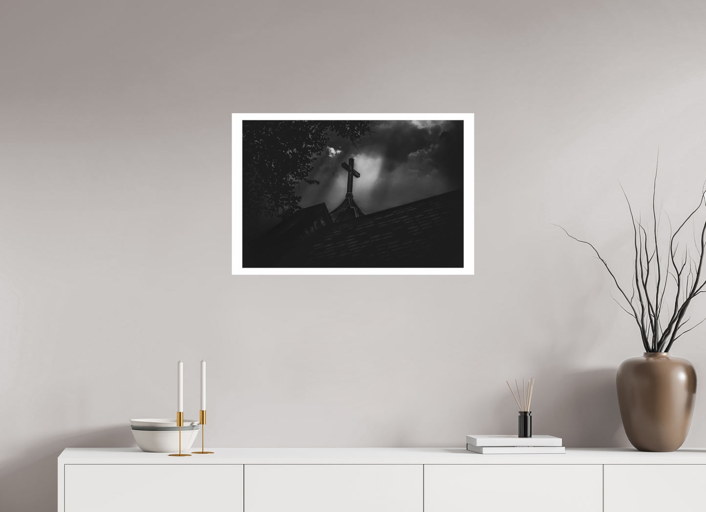 30 x 20″, Fuji Paper Crystal Glossy Ominous Sky Lighting Church Steeple