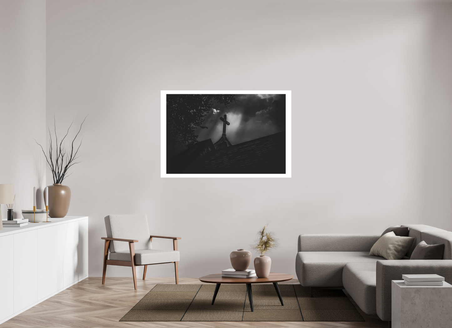 60 x 40″, Fuji Paper Crystal Archive - Matte Ominous Sky Lighting Church Steeple